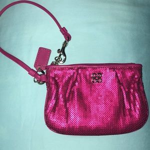 COACH hot pink sequin wristlet